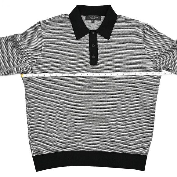 RAG & BONE Harrow Polo Shirt Mens XL Long Sleeve Wool Blend Knit Black Trim - Picture 4 of 12